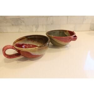 JJ POTTS Studio Art Pottery Bowls Set of 2 with Handles Handmade Stoneware Bowls
